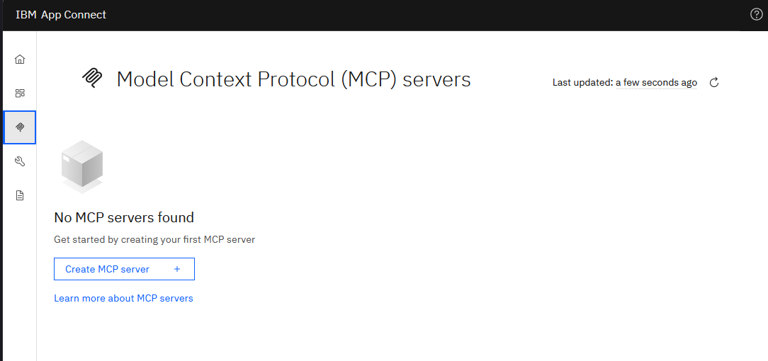 Empty MCP servers list with Create MCP server button
